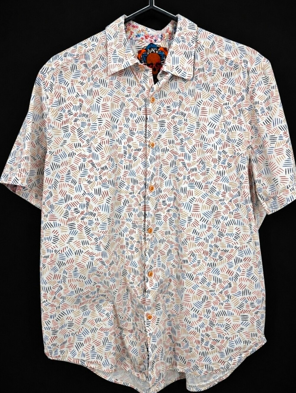 Robert Graham SS Blue Tan Printed Button-Up Shirt XL (7763)